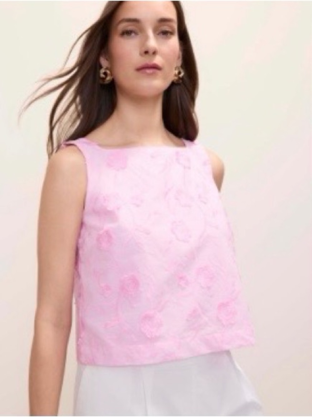 Ann Taylor Pink Floral Embroidered Square-Neck blouse in pirouette